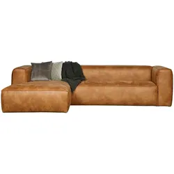 Ecksofa Bean Lederoptik, modern links, cognacbraun, bequeme Polsterung und großzügige Sitzfläche