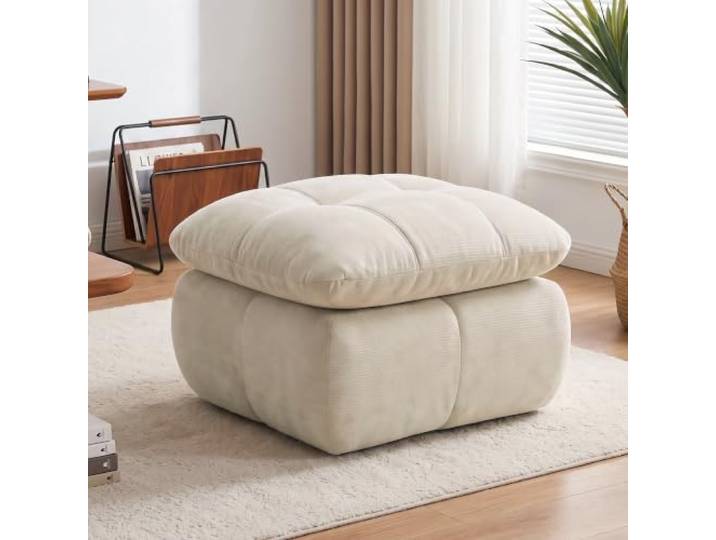 VILUXE 2-Sitzer Sofa Chenille Tiefsitz (Beige, 1 Hockern) Modulsofa Tiefsitz, Chenille 32D Schaumstoff, Wohnzimmer Schlafzimmer Wohnung, Paare Familien