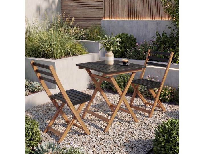 Garnitur HWC-P71, Sitzgruppe Lounge-Set Garten 2x Stuhl Tisch, Akazie Holz klappbar natur-schwarz