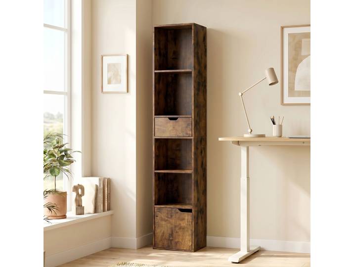 HOMCOM Bibliothèque Étagère Rangement Marron avec Tiroir 158cm