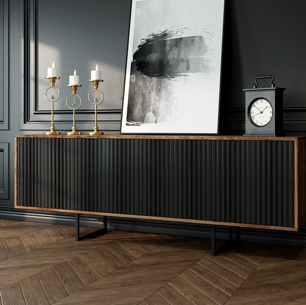 Ebern Designs Largo 204 cm W Sideboard Black/Brown 74cm H X 204cm W X 42cm D