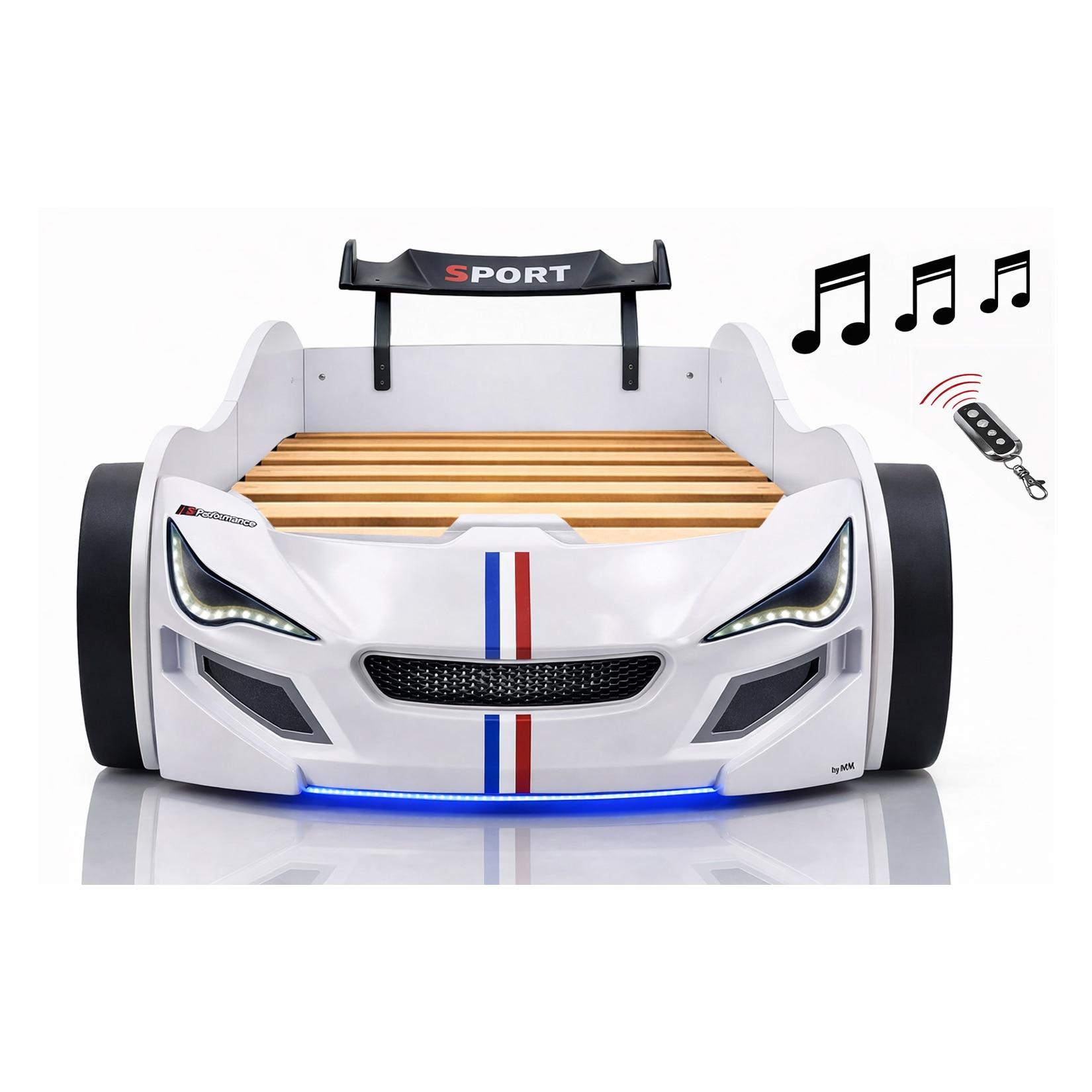 Autobett Kinder 90x200 Jungen LED Leuchte Unterbodenbeleuchtung Sound Fernbedienung