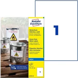 Avery Zweckform Wetterfeste Folien-Etiketten 210 x 297 mm »J4775-10« für Tintenstrahldruck weiß