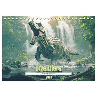 Urzeittiere - KI-Fantasiebilder (Tischkalender 2026 DIN A5 quer), CALVENDO Monatskalender