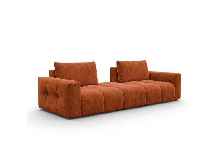 Canapé 4 places avec pouf, tissu orange