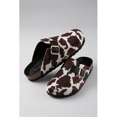 Clog ANISTON SHOES, Damen, Gr. 40, braun, weiß, Textil, Schuhe Clog, Hausschuh, Schlupfschuh mit verstellbarer Schnalle - NEUE KOLLEKTION