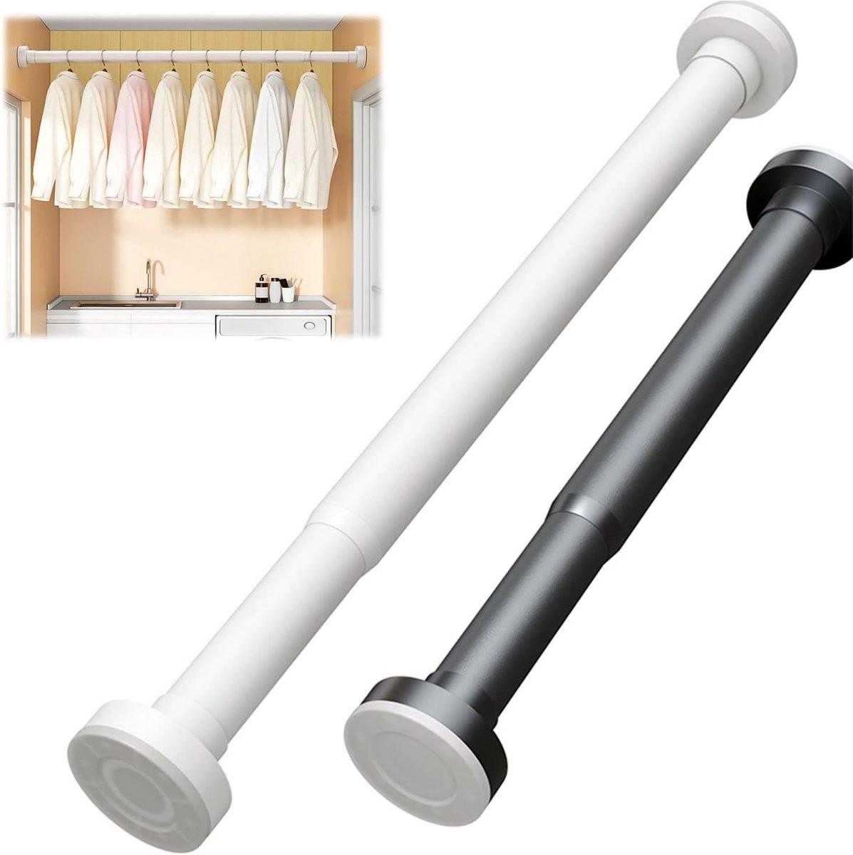 Trekstang Gordijn Wit - Verstelbare Gordijnroede voor Ruimte Indeling - 90-160 cm