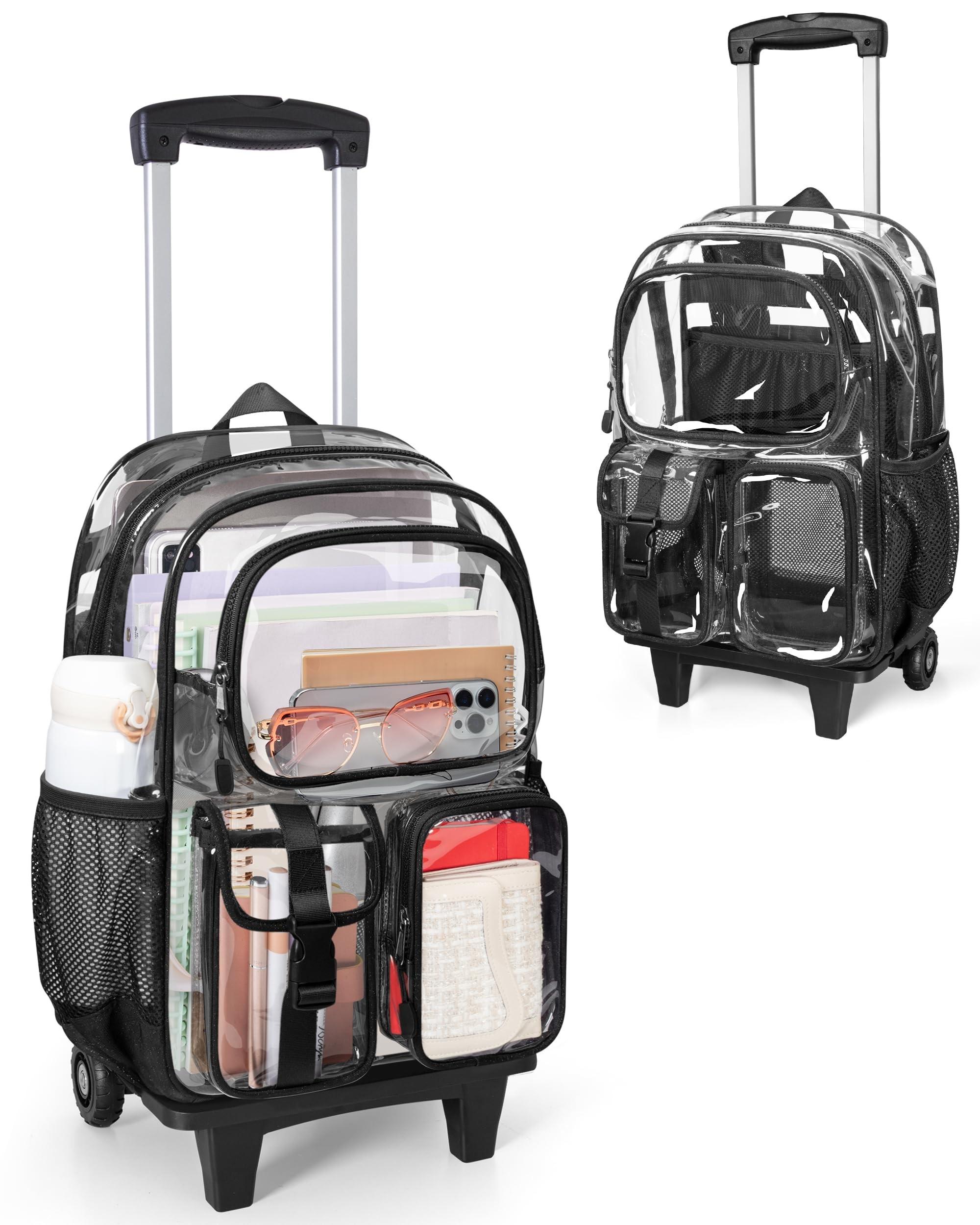 Transparenter Rucksack mit abnehmbarem Trolley für vielfältige Nutzung, in Schwarz