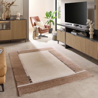 Wollteppich THEKO "Skylight, handgeknüpft", beige, B:200cm H:21mm L:300cm, Schurwolle, Teppiche, reine Schurwolle, mit Bordüre, Wohnzimmer