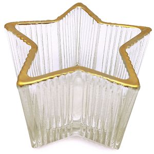 pajoma Teelichthalter 13703, Stern mit Goldrand, transparent, aus Glas, 10,7 x 6,5 cm