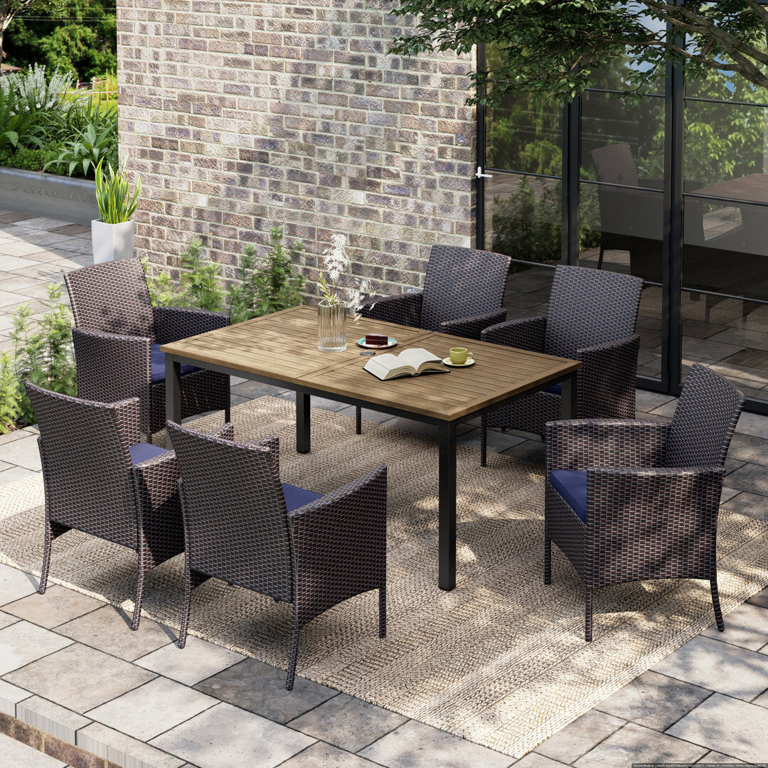 EUCamping World Int. (Alphamarts) 6 - Person Premium All-Weather Wicker Patio Dining Set with Rectangular Table , Cushions Included Brown 6