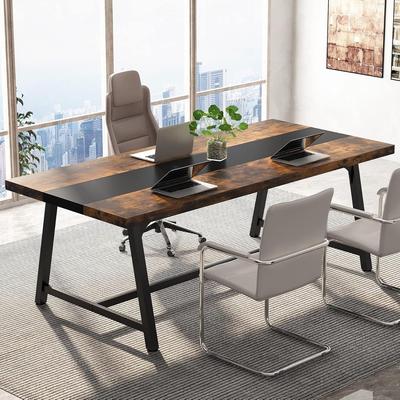Jiallo "70"", Modern Rectangular Conference Table for 6-8 People, Rustic Brown & Black"
