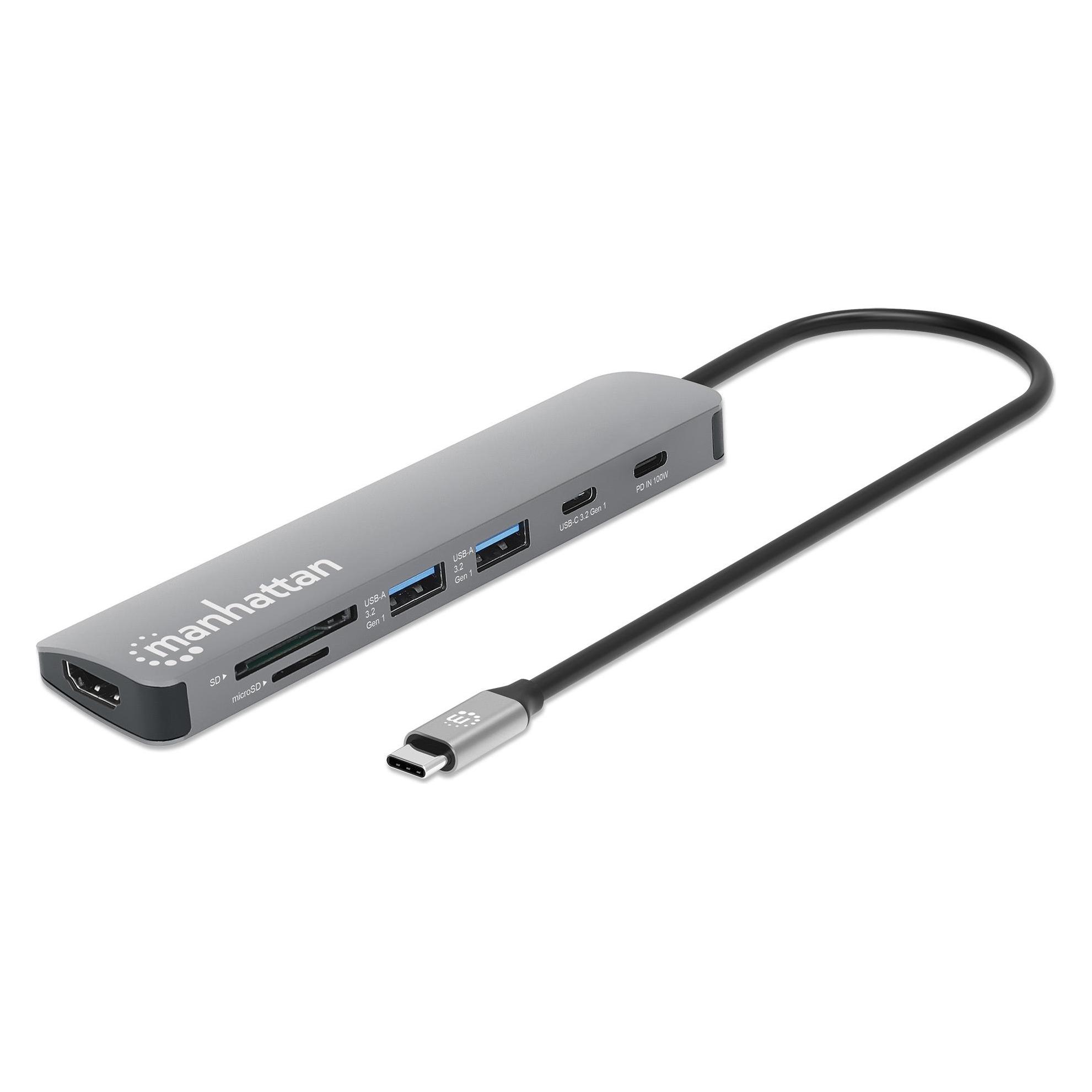 Manhattan USB-C PD auf HDMI 7-in-1 4K Dockingstation / Multiport Hub (USB-C, 7 Ports) (190442)