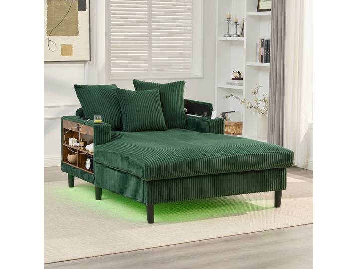 STILVORA Schlafsofa Multifunktionale Chaiselongue mit Getränkehalter und Seitentasche, Cord-Lounge Sofa, Chaiselongue, Multifunktion, LED, USB, weich, ergonomisch, stabil, pflegeleicht, atmungsaktiv