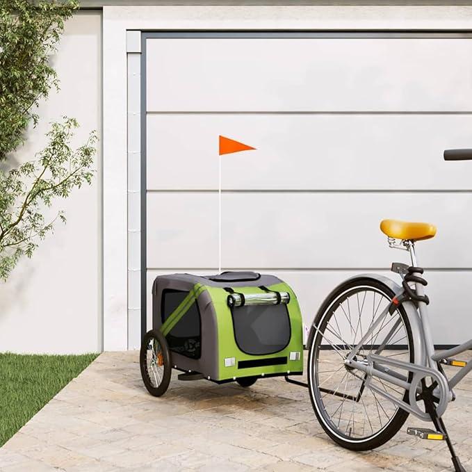 Fahrradanhänger Hunde Grün und Grau Oxford-Gewebe und Eisen, Fahrrad Anhänger, Lastenanhänger, Handwagen, Fahrrad-lastenanhänger, Lastenfahrrad 93885