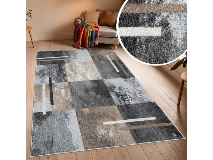 Teppich GOODPRODUCT Cube, Karo Muster mit 3D-Design , braun (beige, grau), B:160cm H:9mm L:230cm, Kunstfaser, Teppiche, Teppich, Kasten, geometrisch, Patchwork, Wohnzimmer, Schlafzimmer