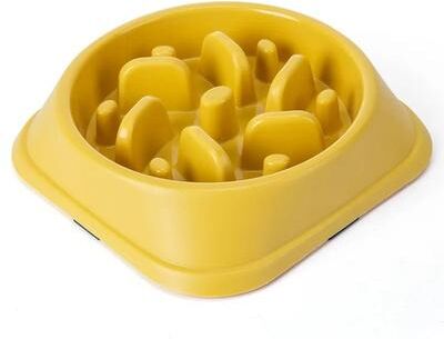Uplift Essentials Anti Gulping Slow Feeder Interactive Puzzle Bowl For Healthy Digestion yellow