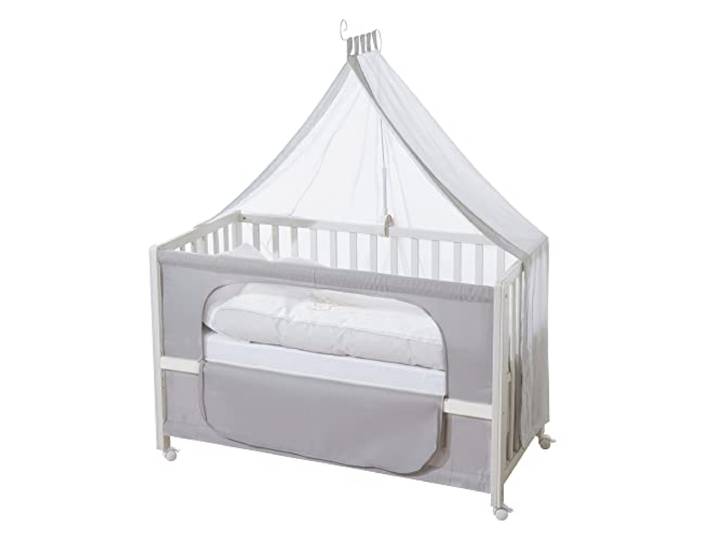 roba Lit Cododo Complet Heartbreaker - 60 x 120 cm - Lit Bébé + Textiles Complets à Motif Ours - Matelas\, Ciel\, Parure de Lit - 4 Roues à Freins - Bois Blanc
