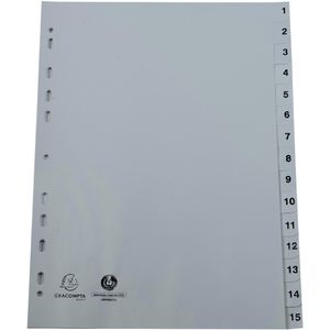 Exacompta Register 1715E, A4, 1-15, Recycling-Kunststoff, 15-teilig, grau