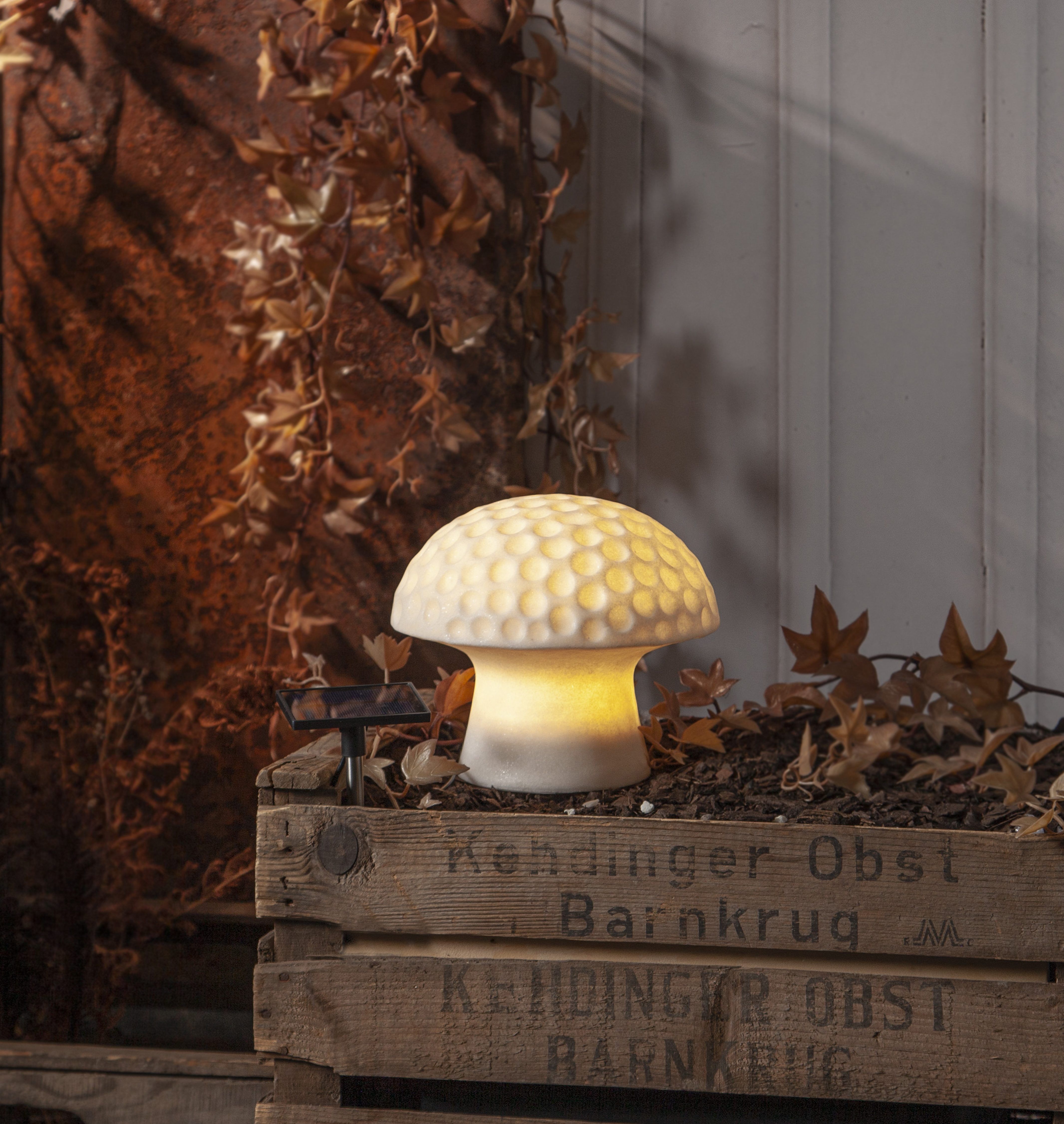 LED Solarleuchte "Solar Dekoration Sandy", weiß, H:15,7cm Ø:19cm, PARFORCE TRADITIONAL HUNTING, Leuchten, LED Solarleuchte, Dämmerungssensor, Pilzform, Solarpanel separat