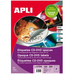 Apli, Etiketten, CD - DVD Etiketten opaque, 100 Blatt à 2 Etiketten ø 117 mm