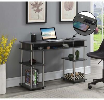 Convenience Concepts Designs2Go No Tools Student Desk with Charging Station and Shelves