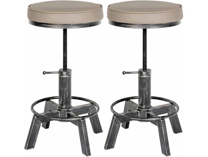 furnicato Hocker 2er Set Destin 44-63 cm antik silber Metall Kunstleder (2 St)