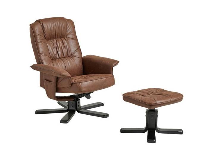 Fauteuil de relaxation CHARLY repose-pieds siège pivotant dossier inclinable assise rembourrée en tissu vintage brun pieds noirs