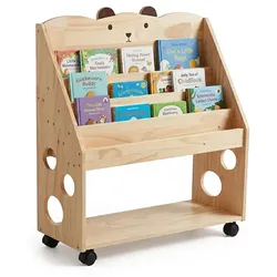 Relaxdays Bücherregal Kinder mit Rollen Hellbraun