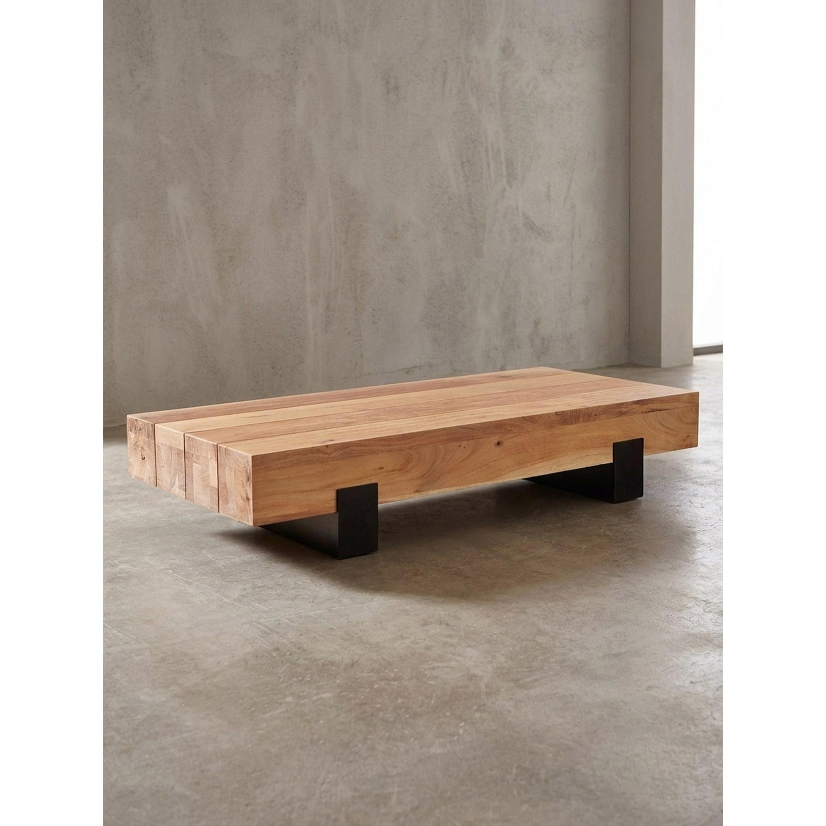 Couchtisch Braun-Schwarz Akazie Massivholz Metall 130x59x25cm Modern Rechteckig