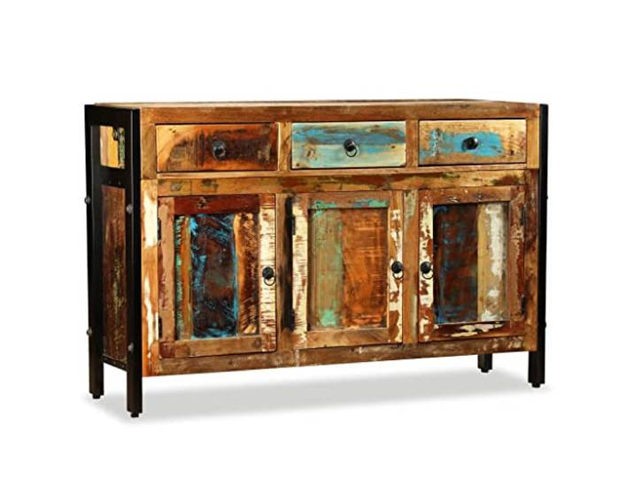 KTHLBRH Anrichte aus Massivholz, 120 x 35 x 76 cm 3 Schubladen, 3 Fächer, Schmiedeeisen, handgefertigt, einfache Montage