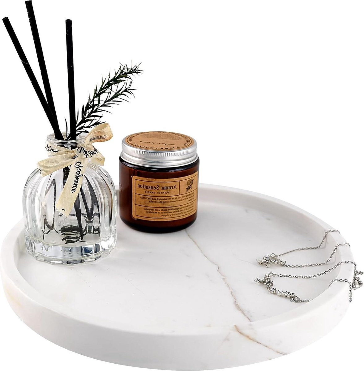 Rond marmeren dienblad wit marmer TP601 voor badkamer decoratie en cosmetica organizer
