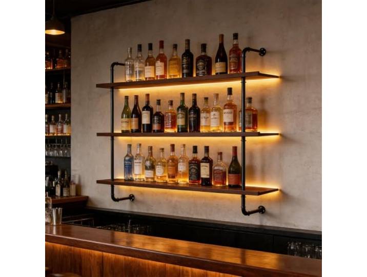 Dernoing Weinregal Wand, Industrieller Massivholz Weinpareite Display Rack, 3 Ebenen Weinflaschenhalter Wandmontage, schwebendes Barregale Wand für Zuhause, Bar Deko, Küche (80cm)