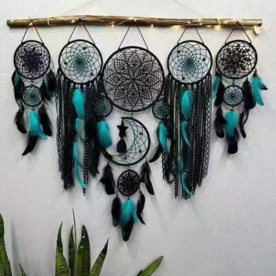 Inspire Essentials Boho Macrame Dream Catcher Set Wall Hanging Nursery Decor peacock Blue