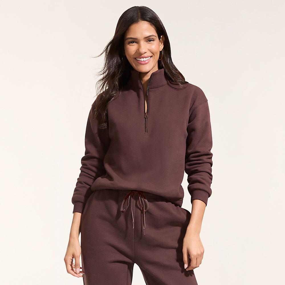 Serious Sweats Pullover mit Reißverschluss, Damen, size: regular, Braun, Baumwoll-Mischung/Polyester-Mischung, by Lands' End