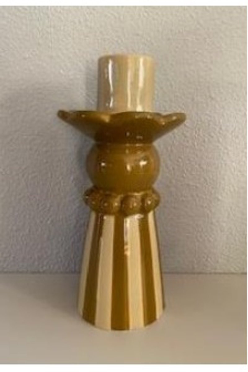 Kersten Kandelaar Stoneware beige gestreept