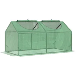 OKWISH Foliengewächshaus 120x60x60 cm Mini Gewächshaus mit aufrollbaren Fenstern Reißverschluss Abdeckung UV beständig wasserdicht stabil Grün