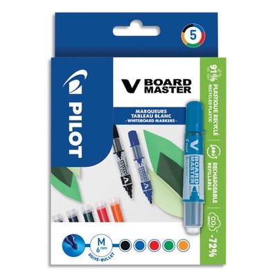 Pilot Set mit 5 Markern, Flüssigtinte V-Board Master, trocken abwischbar, mittlere Rundspitze, verschiedene Farben