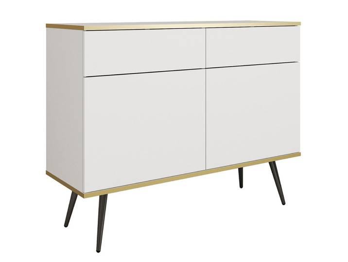 Lomadox Kommode OLOVO-160, Schwarz, goldfarbene Kanten, Metallbeine Schwarz
