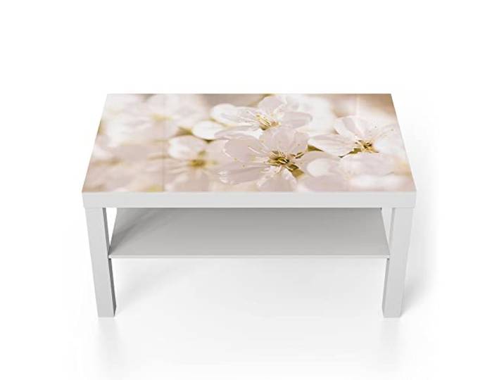 DEQORI Glastisch weiß groß 90x50 cm Motiv Geöffnete Kirschblüten ausgefallener Beistelltisch aus Glas Hochglanz Couchtisch fürs Wohnzimmer moderner Couch Tisch mit Design