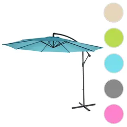 Ampelschirm Acerra, Sonnenschirm Sonnenschutz, Ø 3m neigbar, Polyester/Stahl 11kg ~ türkis-blau ohne Ständer