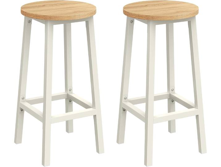 Barhocker 2er-Set Metallgestell Eichenbeige-Weiss