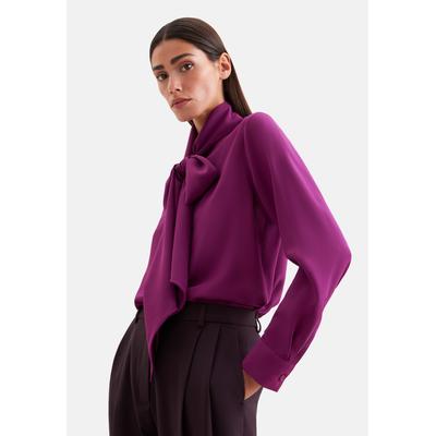 Schluppenbluse SEIDENSTICKER, Damen, Gr. L (40), lila (fuchsia), 100% Seide, unifarben, regular fit, Blusen Schluppenbluse, 1/1 Binderkragen Uni