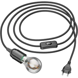 ledscom.de LEHA Textilkabel 3 m mit Stecker und Schalter, schwarz, inkl. LED Lampe 370 lm, extra warmweiß