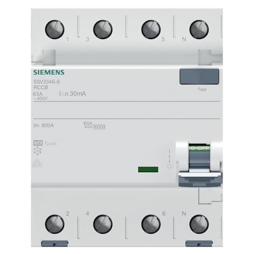 Siemens 5SV3346-6 FI-veiligheidsschakelaar 3P+N TypA 30mA 63A 400V