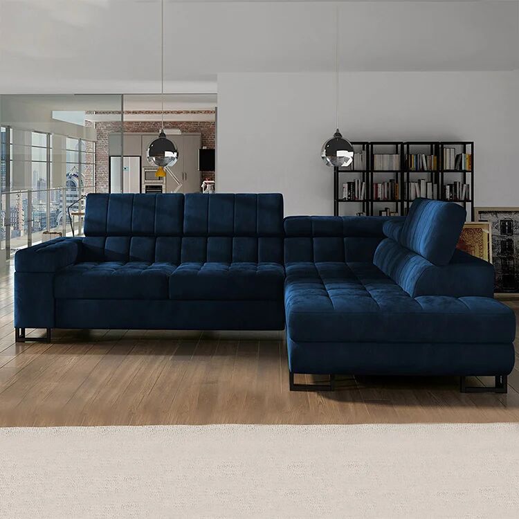 garneroarredamenti Divano letto angolare destra imbottito 271x203cm blu Canosio