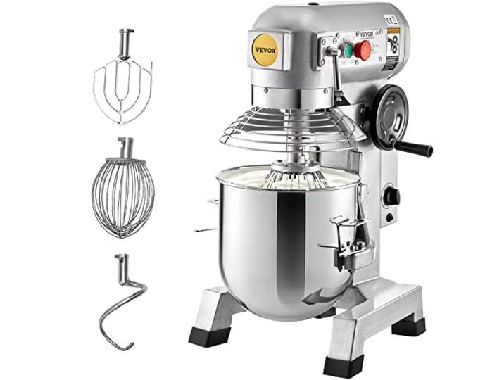 VEVOR Knetmaschine Küchenmaschine, 14 L Schüsselkapazität Knetmaschine, 3 Geschwindigkeit Rührbesen, Knethaken, Drahtseil, Edelstahlschüssel Teigmaschine 500 W, Silber Küchenmaschine Timerfunktion