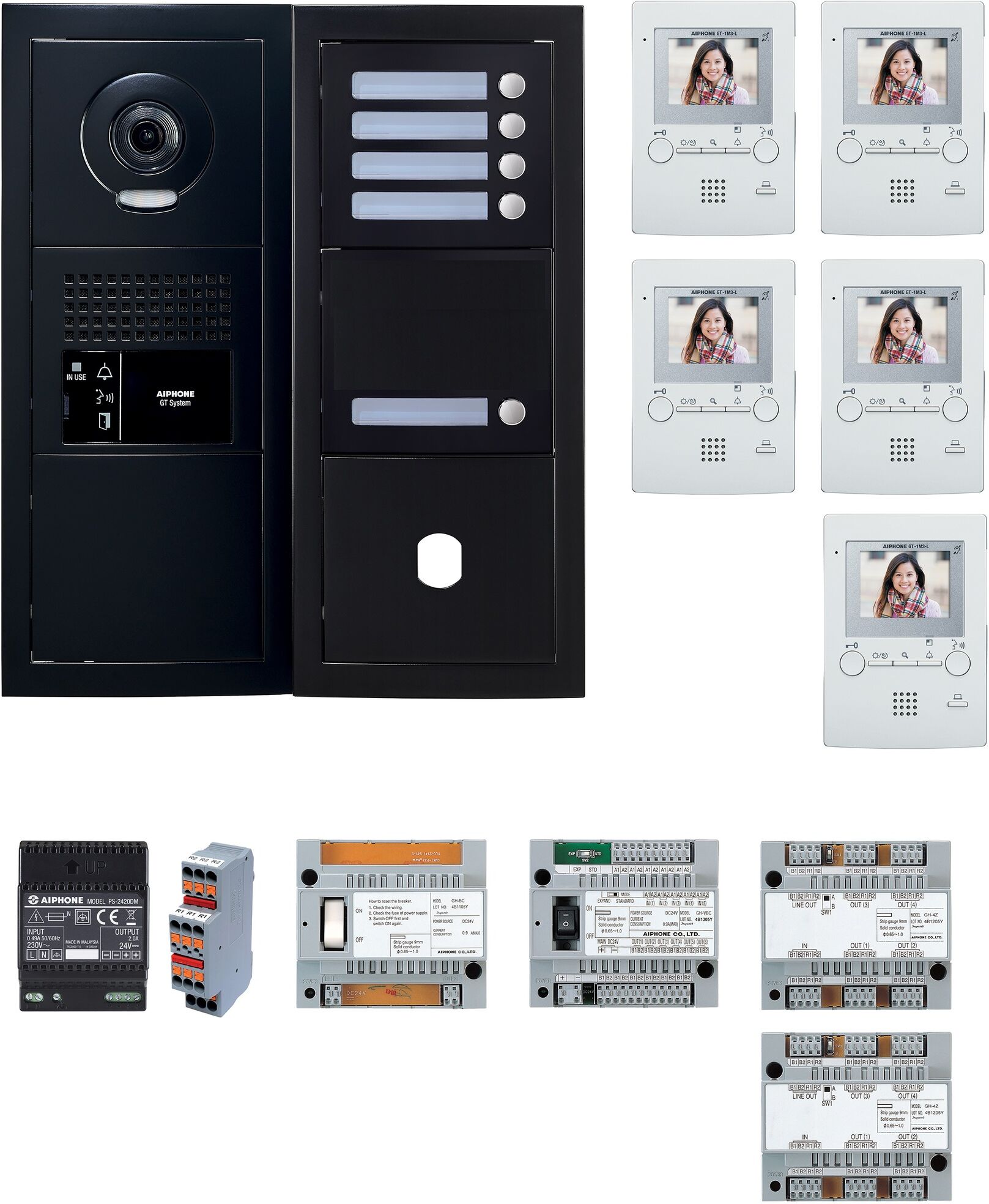 Pack vidéo 5 postes complet noir AIPHONE 200457 Noir satin