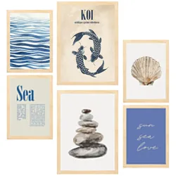 POSTER Set Mit 6 Meer, Ozean, Marine A3 & A4 Rahmen Aus Hellem Holz