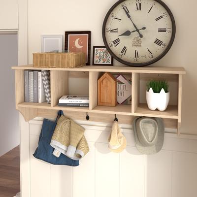 Acroma Farmhouse Rustic Wood Entryway Hook Shelf - 44 inches